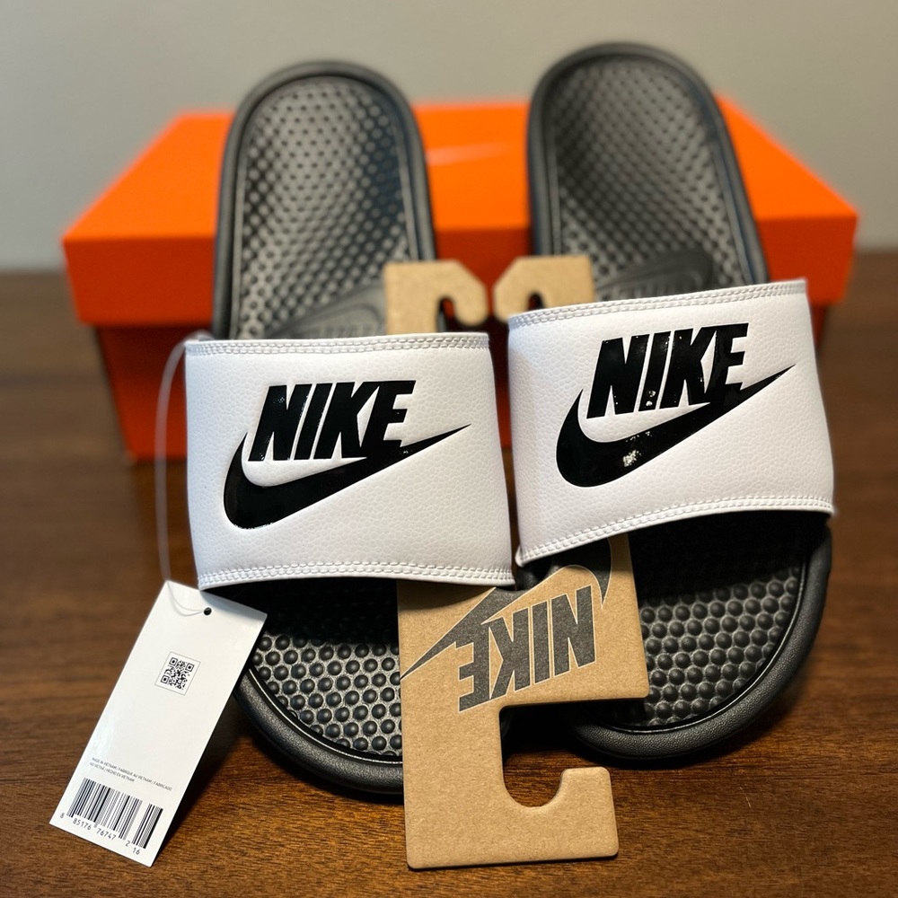 🔥NEW🔥Nike Mens Benassi JDI Slides White/Black 343880100 *Pick Your Size*